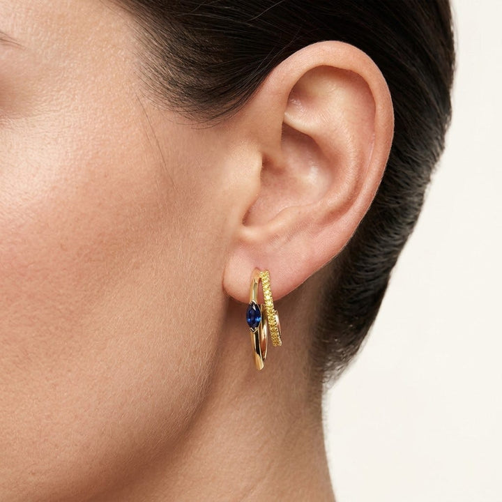 LEIBISH Blue Sapphire &amp; Fancy Vivid Yellow Diamond Hoop Earrings Brand Earrings