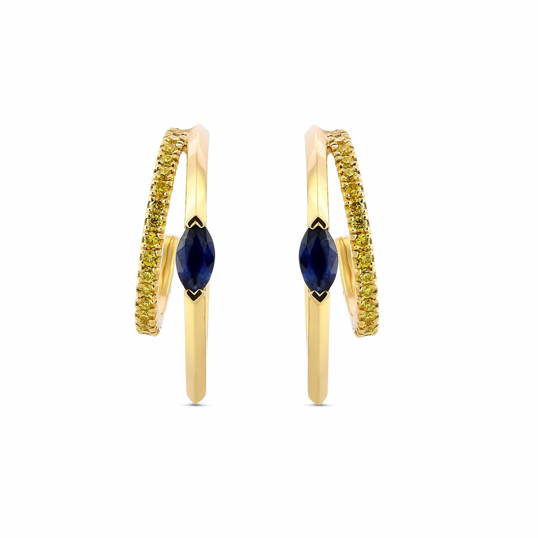 LEIBISH Blue Sapphire &amp; Fancy Vivid Yellow Diamond Hoop Earrings Brand Earrings
