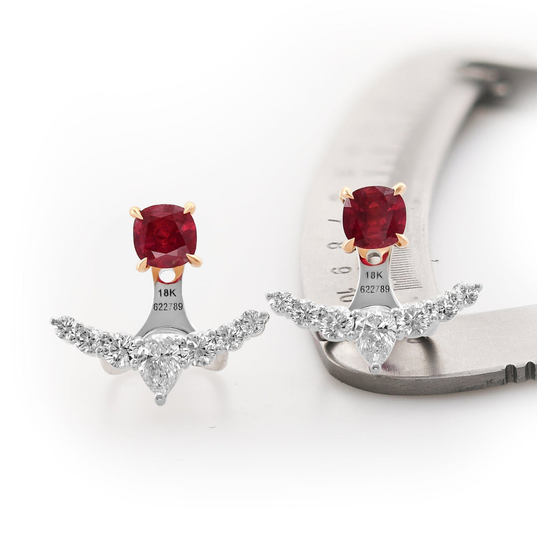 LEIBISH Red Ruby Studs &amp; Diamond Ear Climbers Brand Earrings