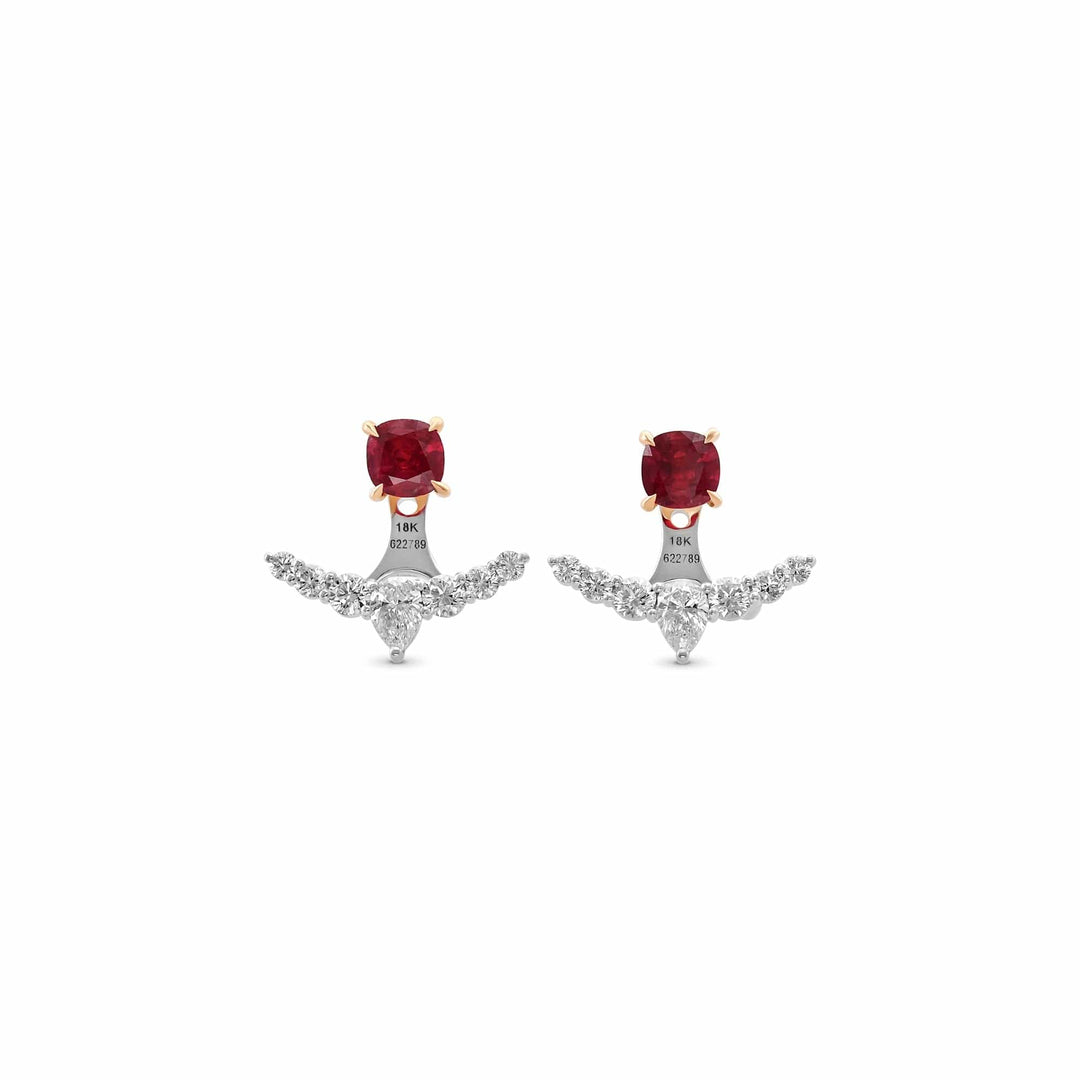LEIBISH Red Ruby Studs &amp; Diamond Ear Climbers Brand Earrings