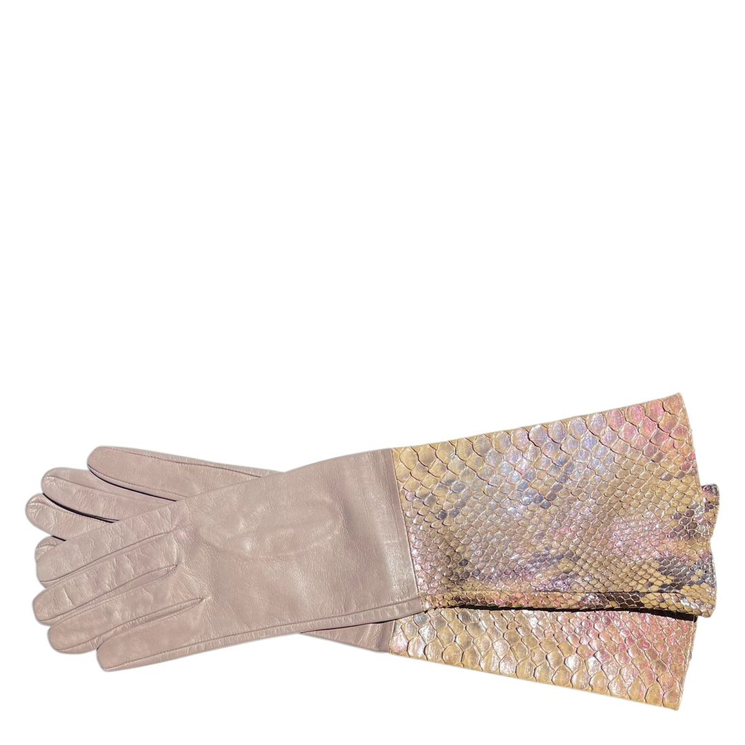 Italian Luxury Group Gloves Natural Pearly Genuine Python Leather Long Gloves Brand