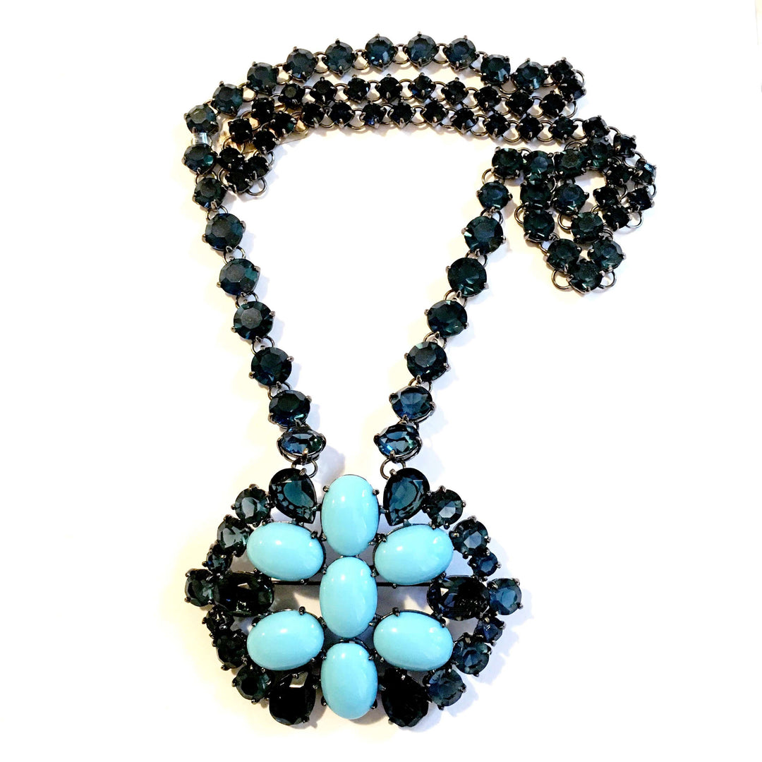Giora Necklace Giora Necklace with Blue Swarovski Precious Stones and Turquoise Cabochon Brand