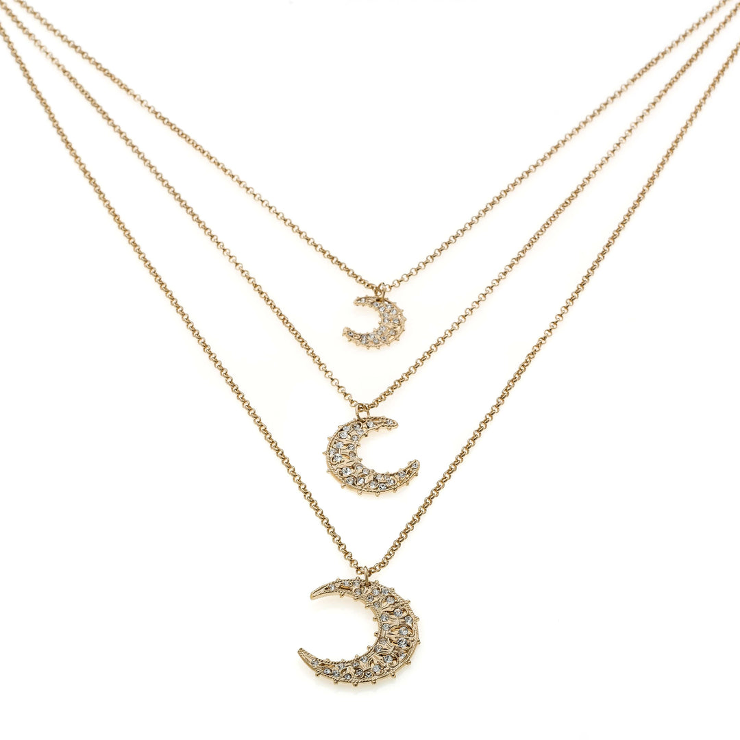 Italian Luxury Group Necklace Necklace With 3 Moon Pendants in Bronze With Swarovski Crystals Brand