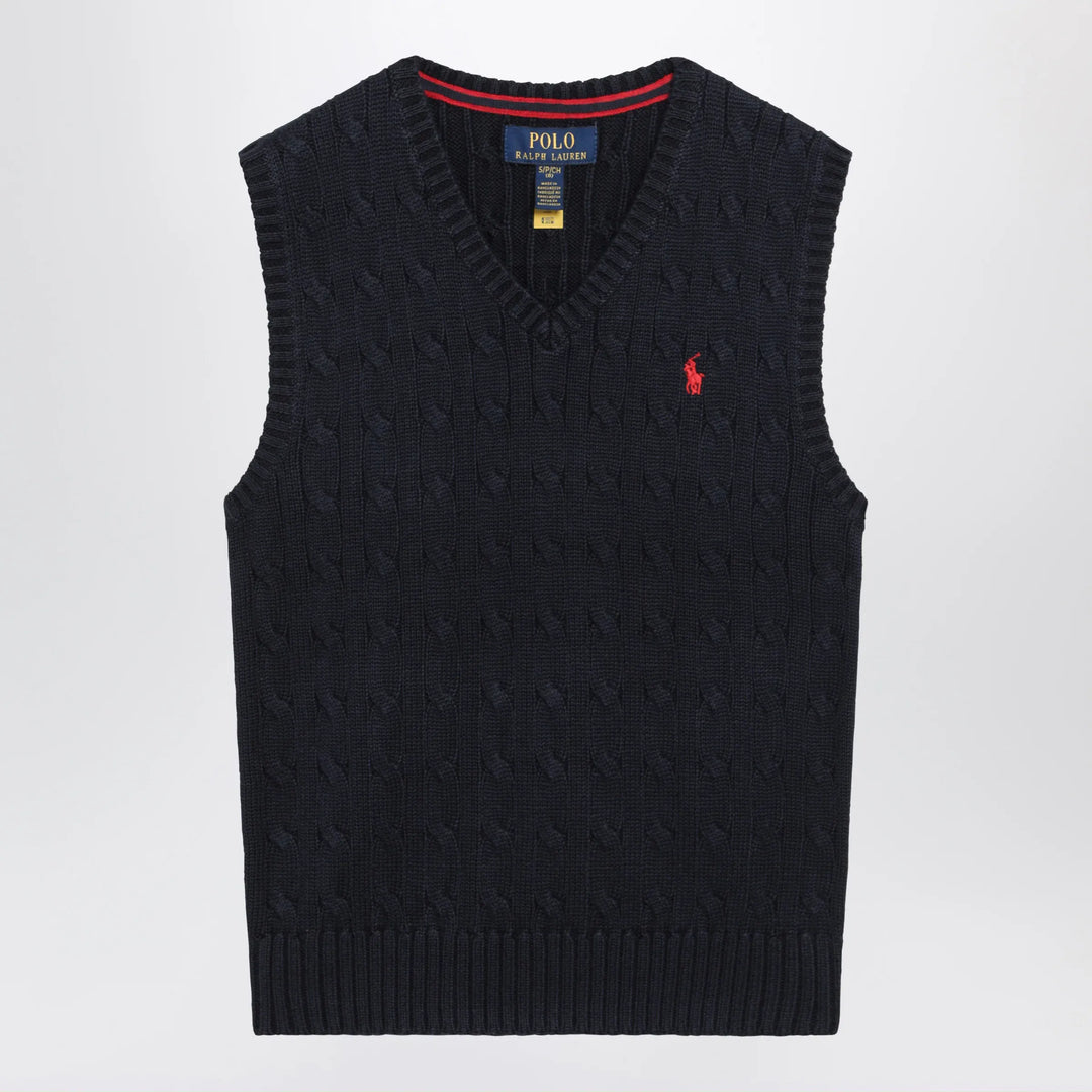 Polo Ralph Lauren - Cable-knit V-neck cotton sweater vest in navy Brand M