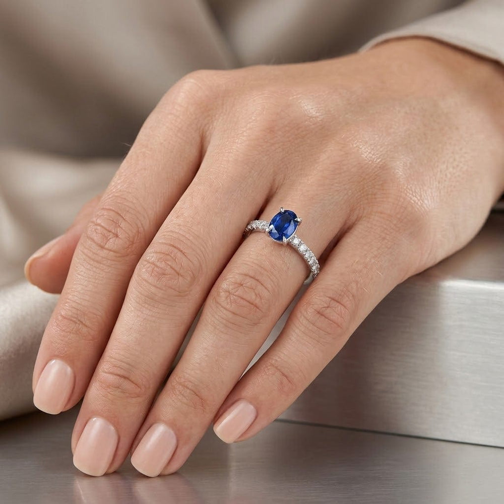 LEIBISH 0.62ct Oval Sapphire Side-Stone Diamond Ring Brand Ring