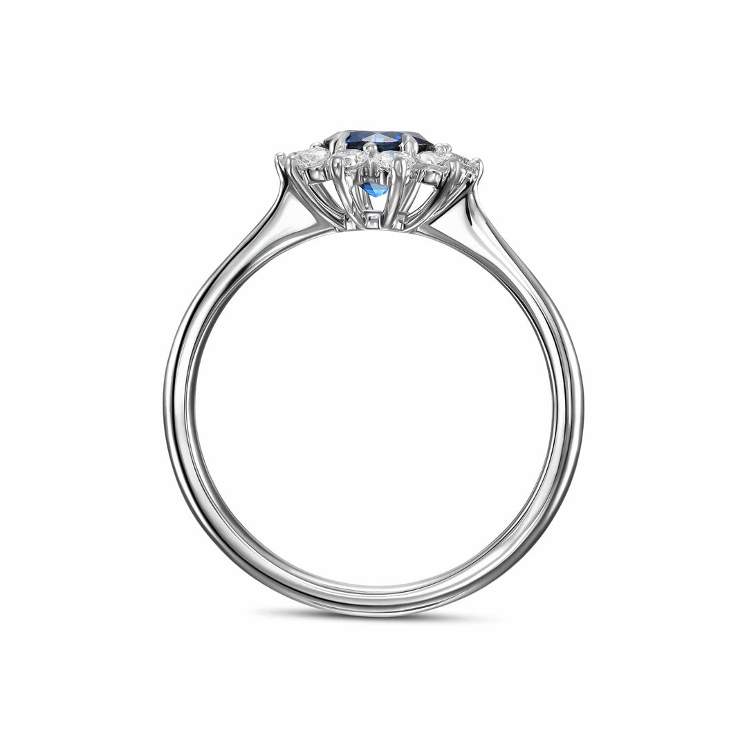 LEIBISH 0.76ct Round Blue Sapphire Floral Halo Ring Brand Ring
