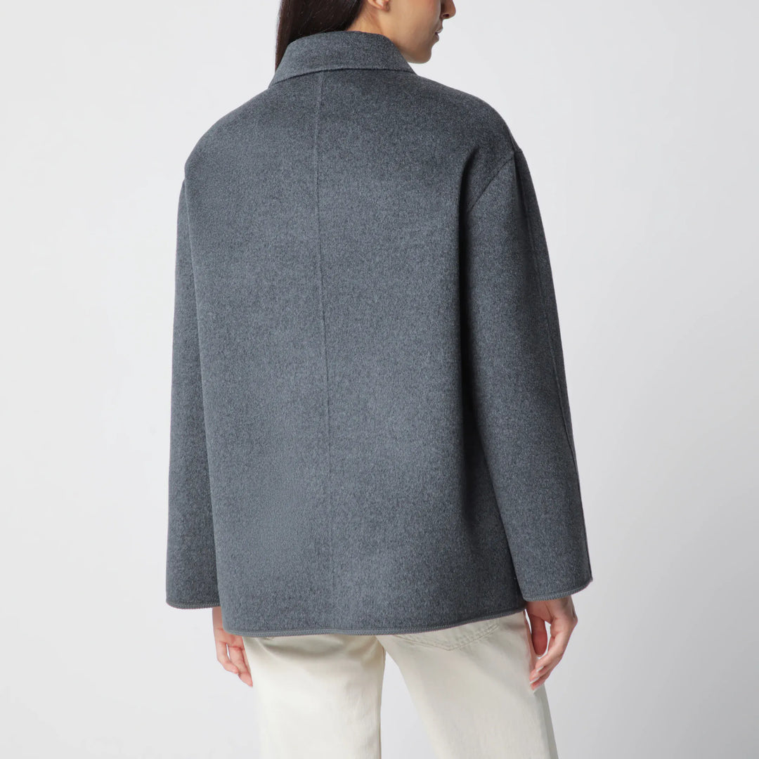 Róhe - Dark Grey Mélange Double-Faced Wool Jacket with Pankou Closure Brand 34  FR