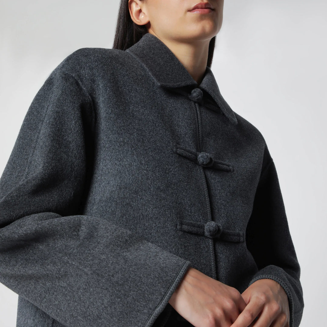 Róhe - Dark Grey Mélange Double-Faced Wool Jacket with Pankou Closure Brand 34  FR