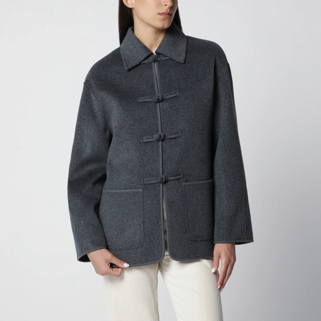 Róhe - Dark Grey Mélange Double-Faced Wool Jacket with Pankou Closure Brand 34  FR