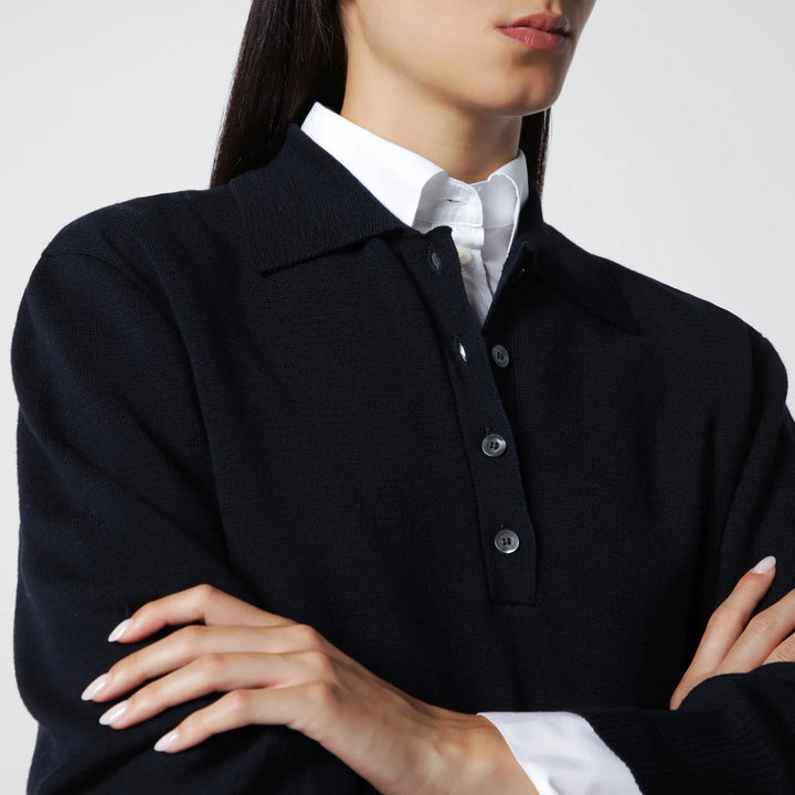 Róhe - Navy Blue Merino Wool Polo Shirt Brand