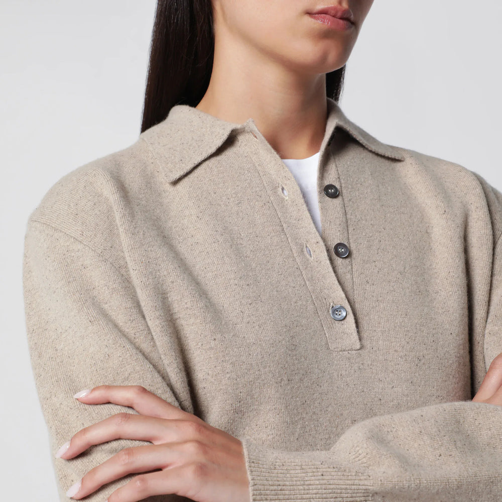 Róhe - Stone Mélange Wool and Cashmere Polo Shirt Brand