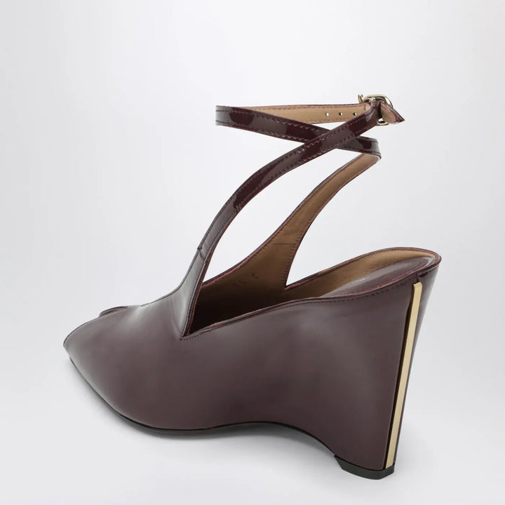 Ferragamo - Peep Toe Wedge Sandals in Bordeaux Brand Sandals