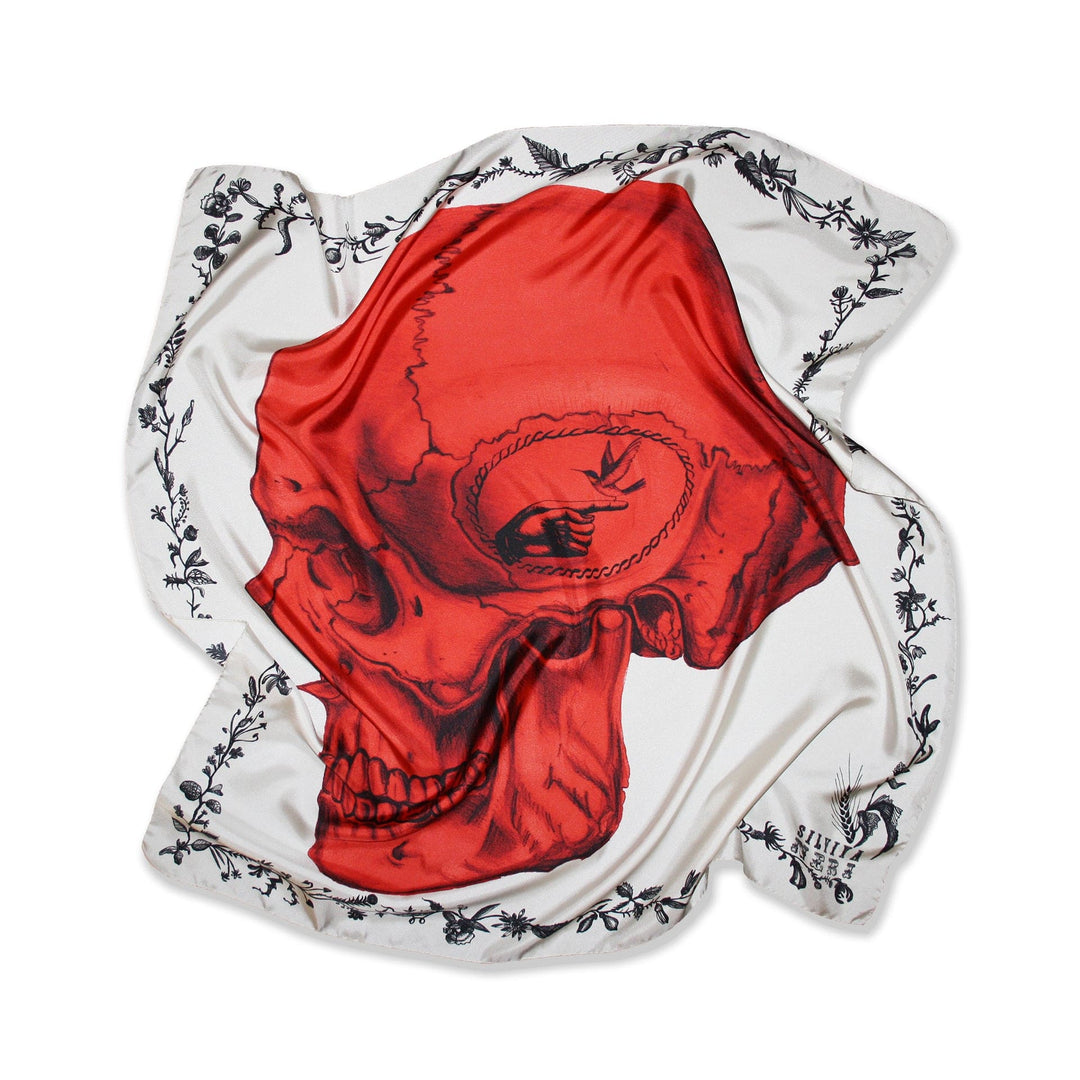 Italian Luxury Group Scarves 70x70 cm Red Skull Silk Scarf By Silviya Neri Brand