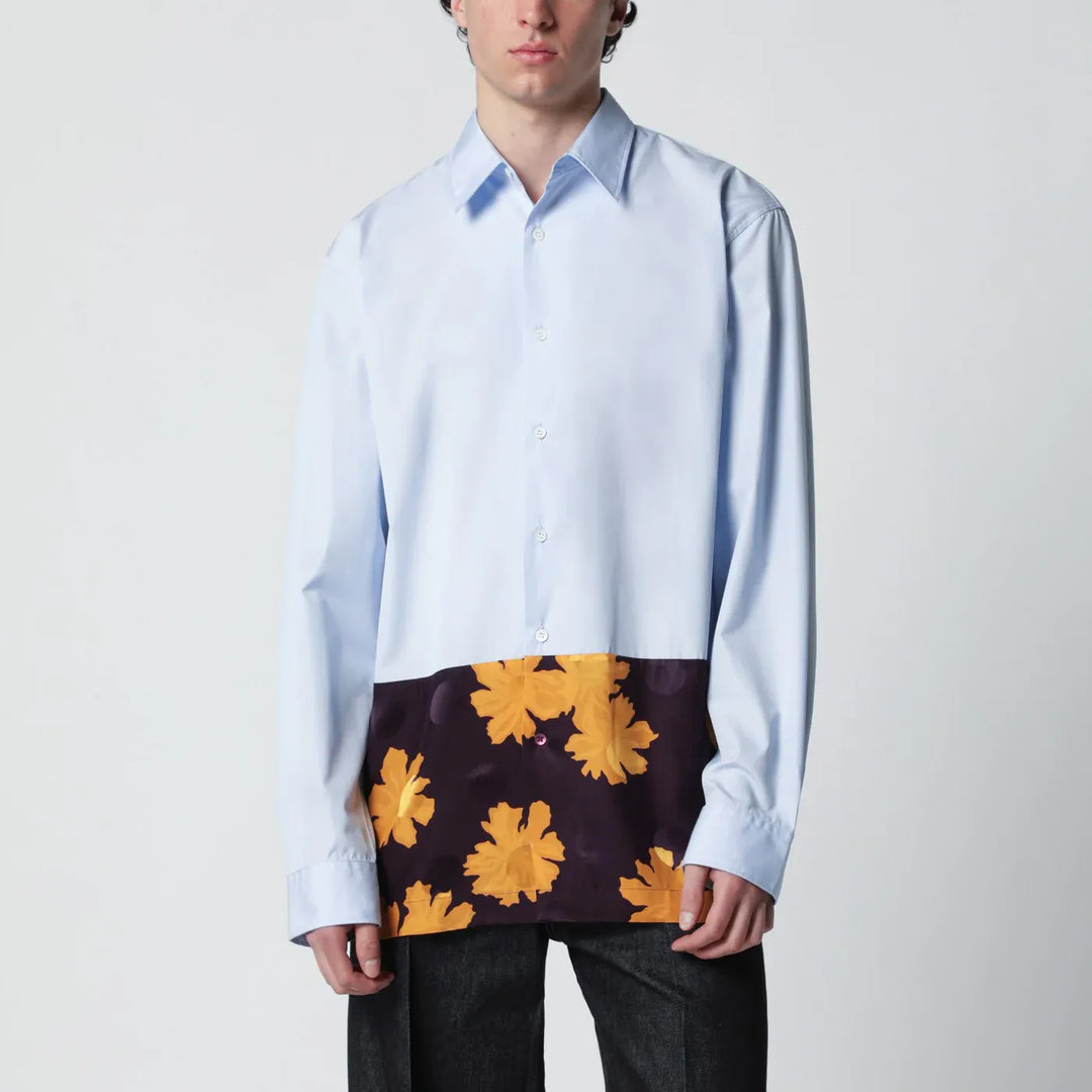Dries Van Noten - Light blue shirt with floral insert Brand Shirts &amp; Tops 48 IT