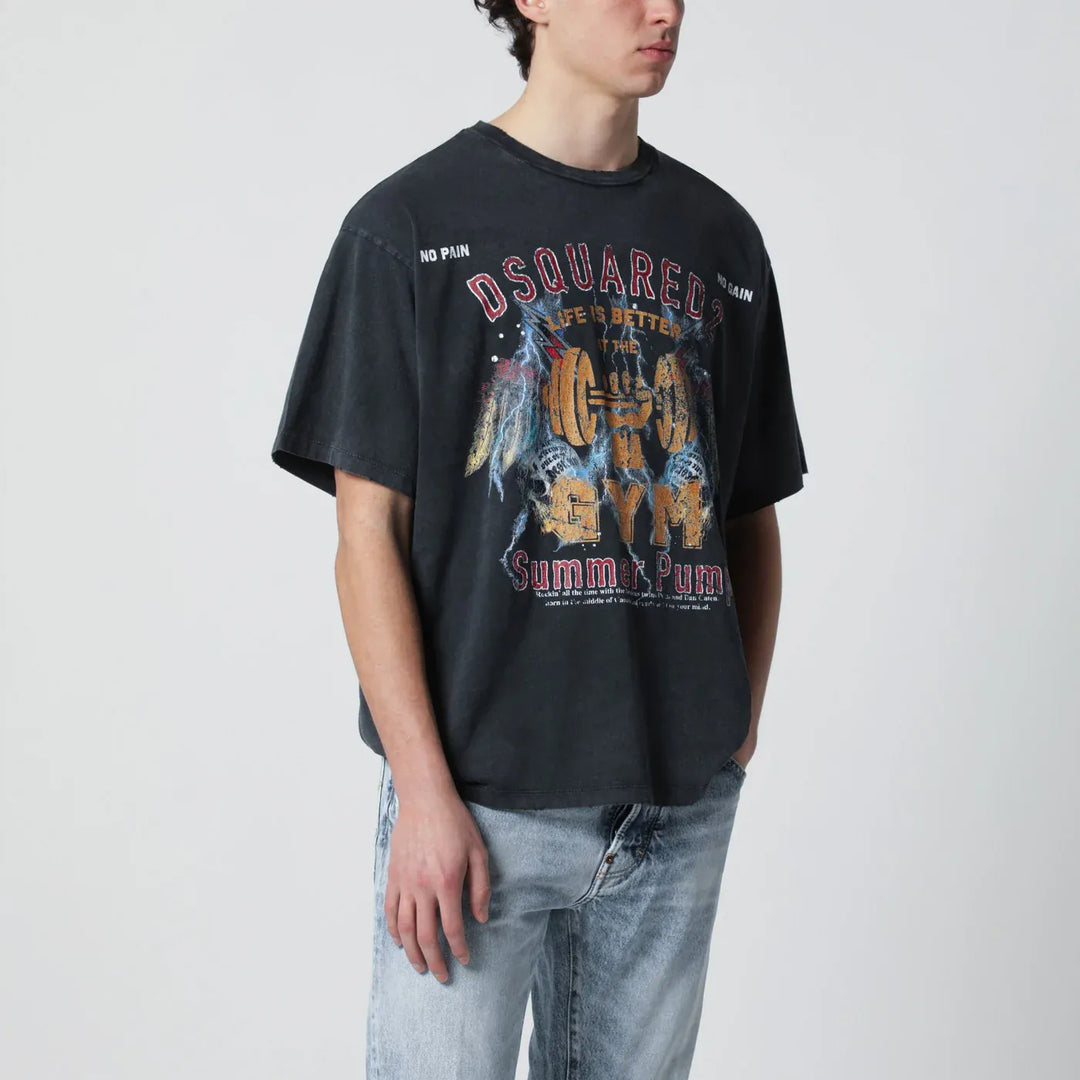 Dsquared2 - Grey vintage-effect T-shirt with rock print Brand Shirts &amp; Tops M