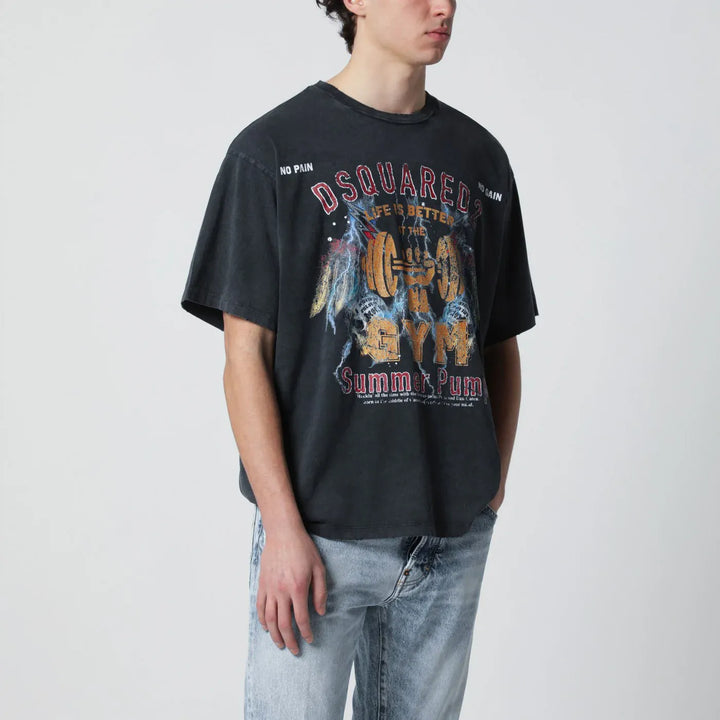 Dsquared2 - Grey vintage-effect T-shirt with rock print Brand Shirts &amp; Tops M