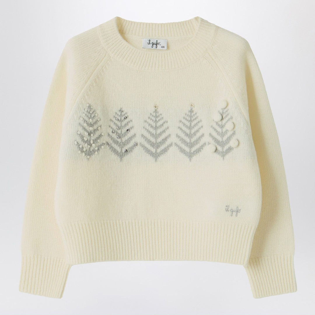 Shirts & Tops Il Gufo - Ivory wool sweater with embroidery and rhinestones Brand