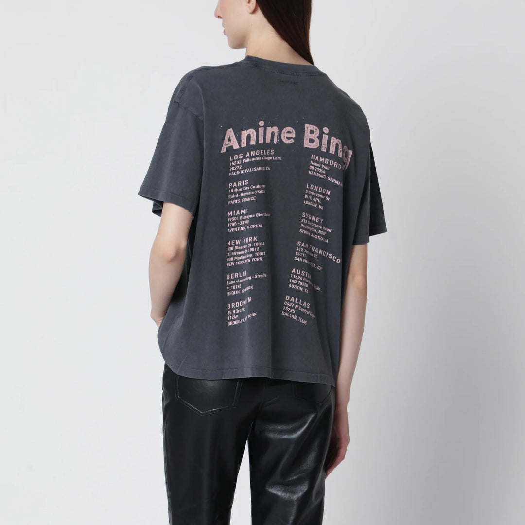 ANINE BING - Cade Tee Smiley graphic cotton T-shirt in Washed Grey Brand T-Shirt