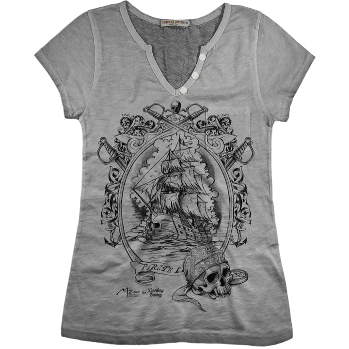 Vintabros T-shirt S / Grey Vintabros Ghost Ship Cotton Women T-shirt V Neck Brand