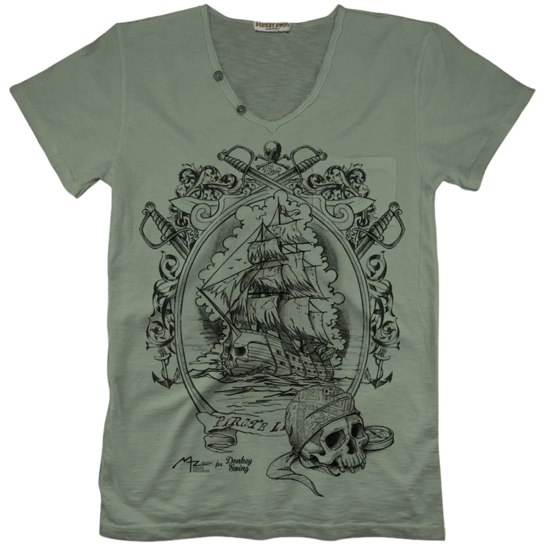 Vintabros T-shirt S / Green Vintabros Ghost Ship Men V-NECK T-Shirt Brand
