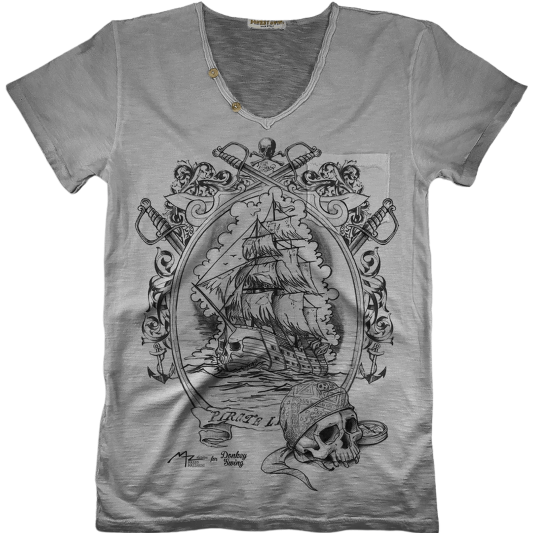 Vintabros T-shirt S / Grey Vintabros Ghost Ship Men V-NECK T-Shirt Brand