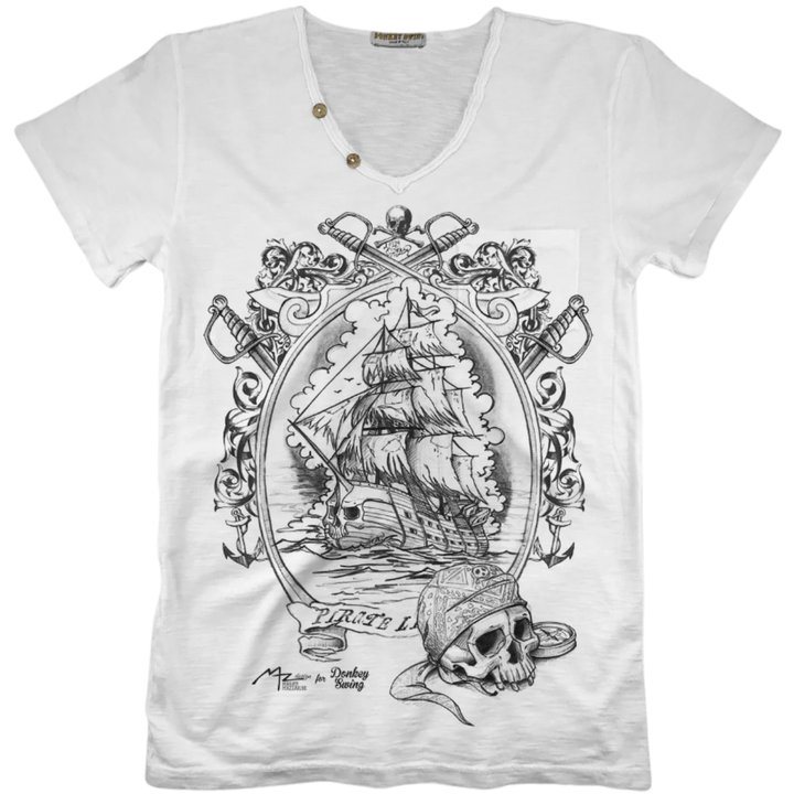 Vintabros T-shirt S / White Vintabros Ghost Ship Men V-NECK T-Shirt Brand