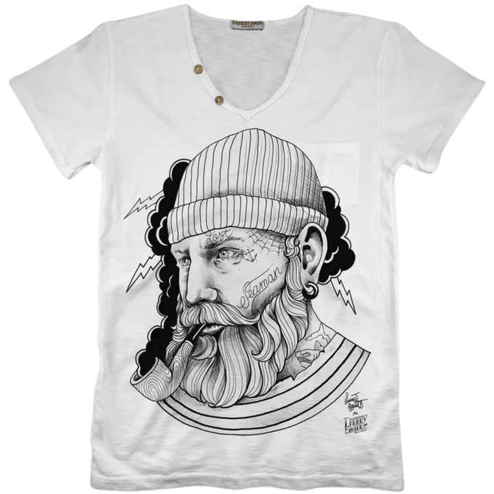 Vintabros T-shirt L / White Vintabros Lost Seaman Men V-NECK T-Shirt Brand
