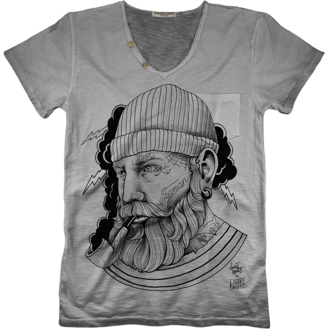 Vintabros T-shirt S / Grey Vintabros Lost Seaman Men V-NECK T-Shirt Brand