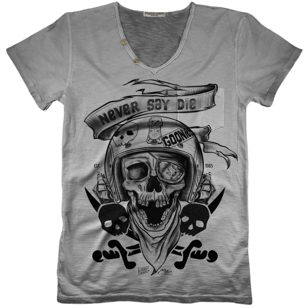 Vintabros T-shirt S / Grey Vintabros Never Say Die Men V-neck T-shirt Brand