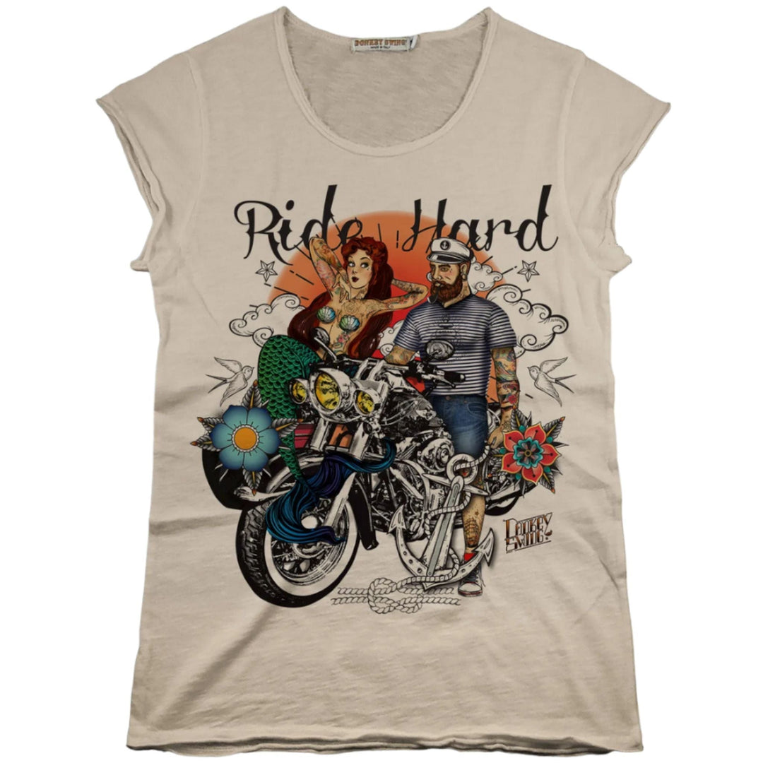 Vintabros T-shirt S / Sand Vintabros Ride Hard Cotton Women T-shirt Raw Cut Brand