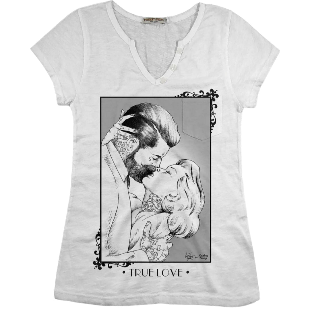 Vintabros T-shirt S / White Vintabros True Love Cotton Women T-shirt V Neck Brand