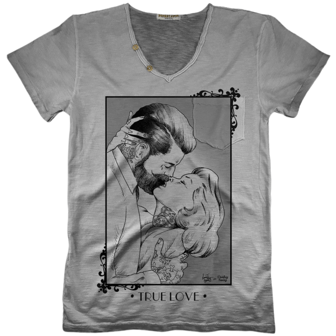 Vintabros T-shirt S / Grey Vintabros True Love Men V-neck T-shirt Brand