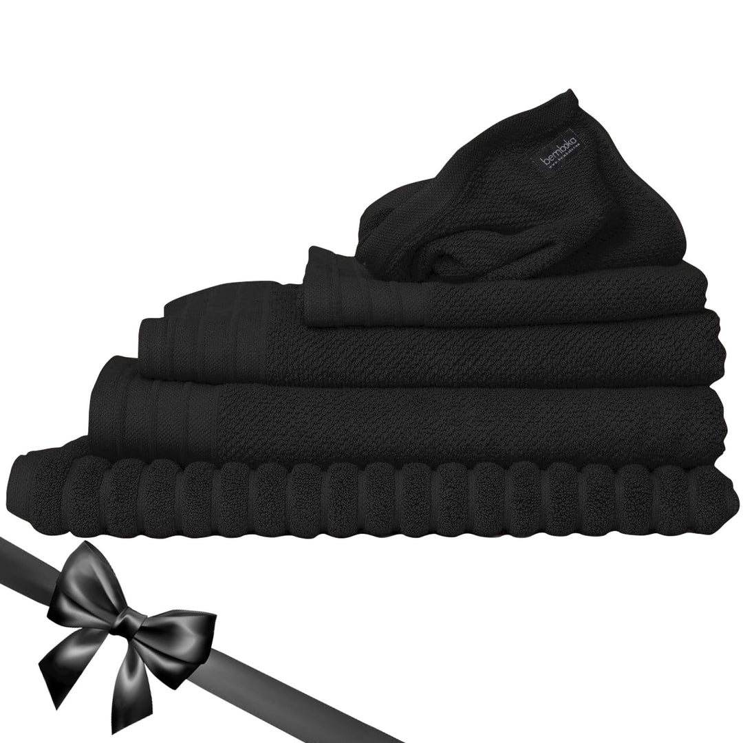 Bemboka Towelling Bemboka Complete Set of Bath Sheets Pure Cotton - Jacquard Black Brand