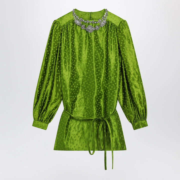 Valentino - Avocado Polka-Dot Silk-Blend Jacquard Mini Dress Brand 40  IT