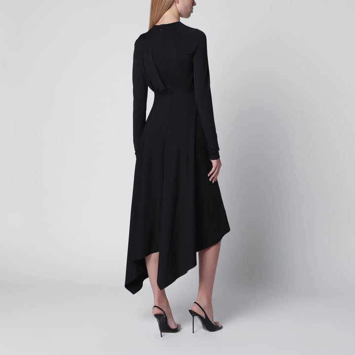 Victoria Beckham - Asymmetric Draped Dress in Black Stretch Fabric Brand 6 UK