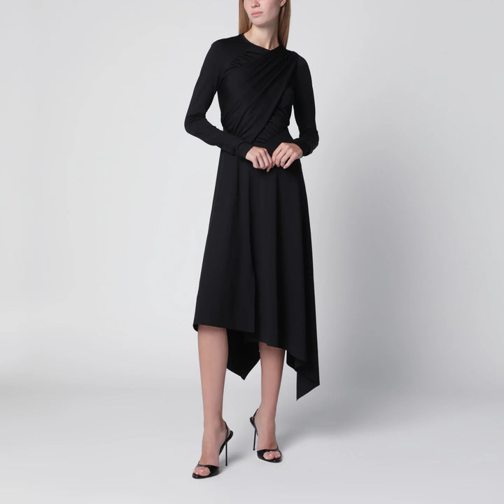 Victoria Beckham - Asymmetric Draped Dress in Black Stretch Fabric Brand 6 UK