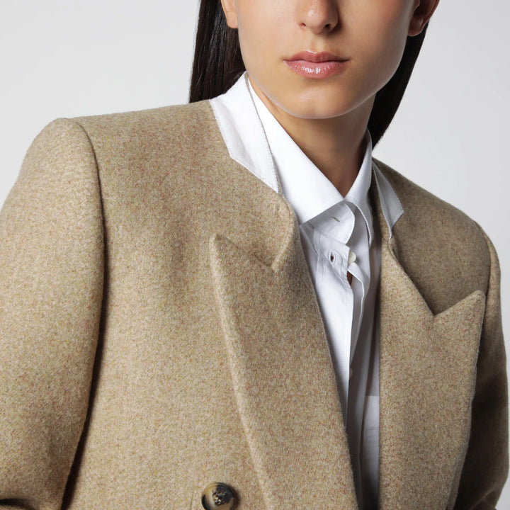 Victoria Beckham - Beatrice Double-Breasted Jacket in Camel Wool Brand 6 UK