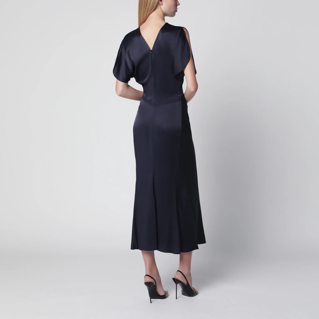 Victoria Beckham - Bela Midi Dress in Midnight Satin Crêpe Brand 8 UK