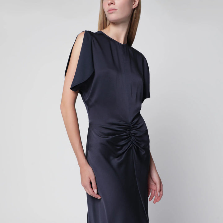 Victoria Beckham - Bela Midi Dress in Midnight Satin Crêpe Brand 8 UK