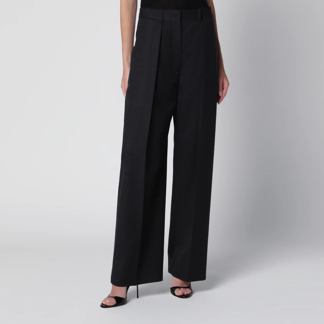 Victoria Beckham - Cecilia Trousers in Dark Grey Mélange Wool Brand 6 UK