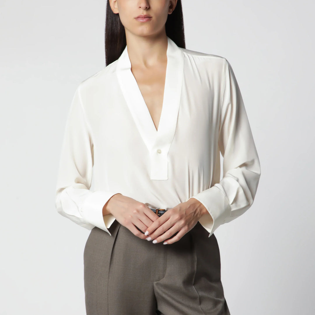 Victoria Beckham - Ivory Silk V-Neck Blouse Brand 6 UK