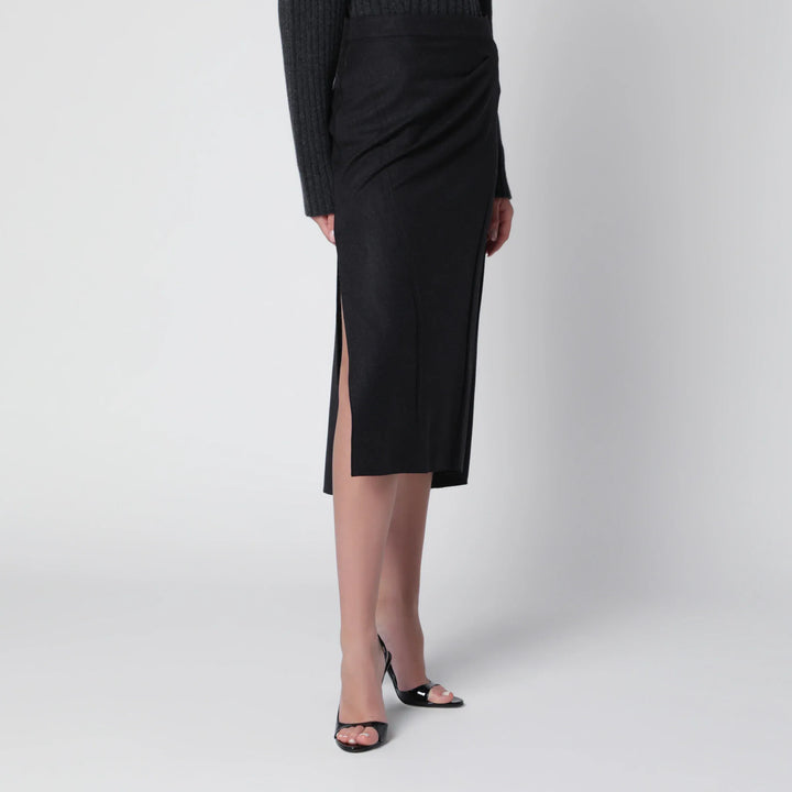Victoria Beckham - Pressed Midi Skirt in Dark Grey Wool and Mohair Brand