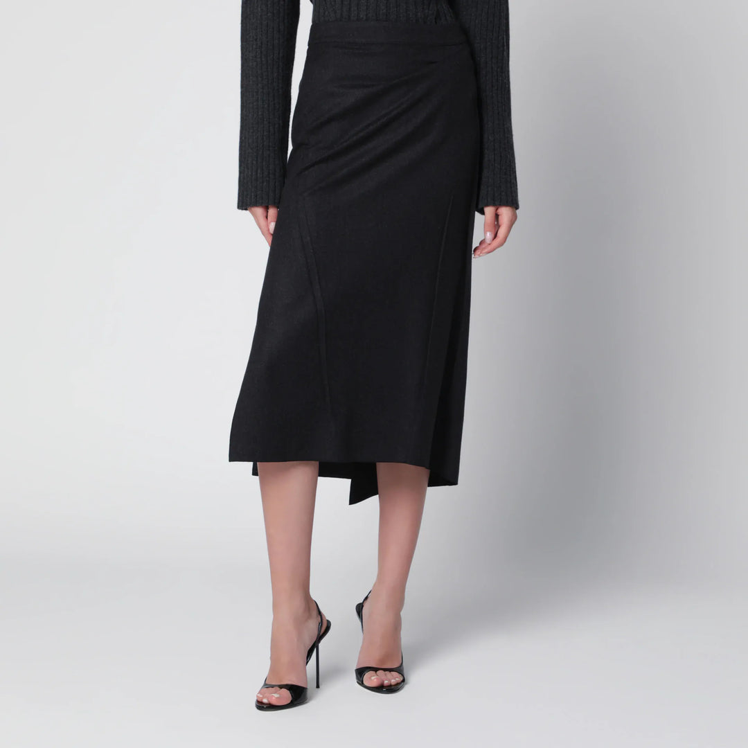 Victoria Beckham - Pressed Midi Skirt in Dark Grey Wool and Mohair Brand 6 UK
