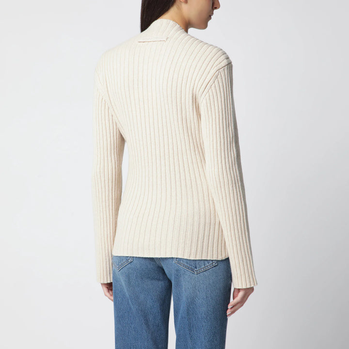 Victoria Beckham - Ribbed Sweater in Beige Wool and Cashmere Brand M