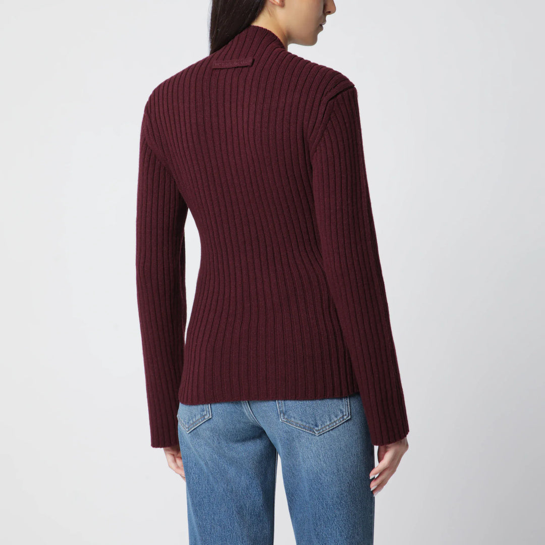 Victoria Beckham - Ribbed Sweater in Dark Grey Wool and Cashmere Brand M
