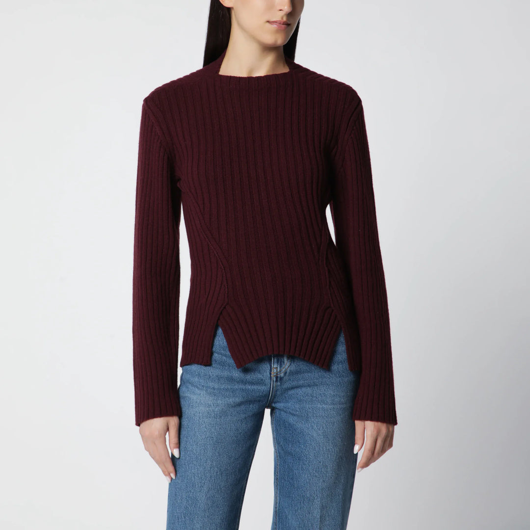 Victoria Beckham - Ribbed Sweater in Dark Grey Wool and Cashmere Brand M