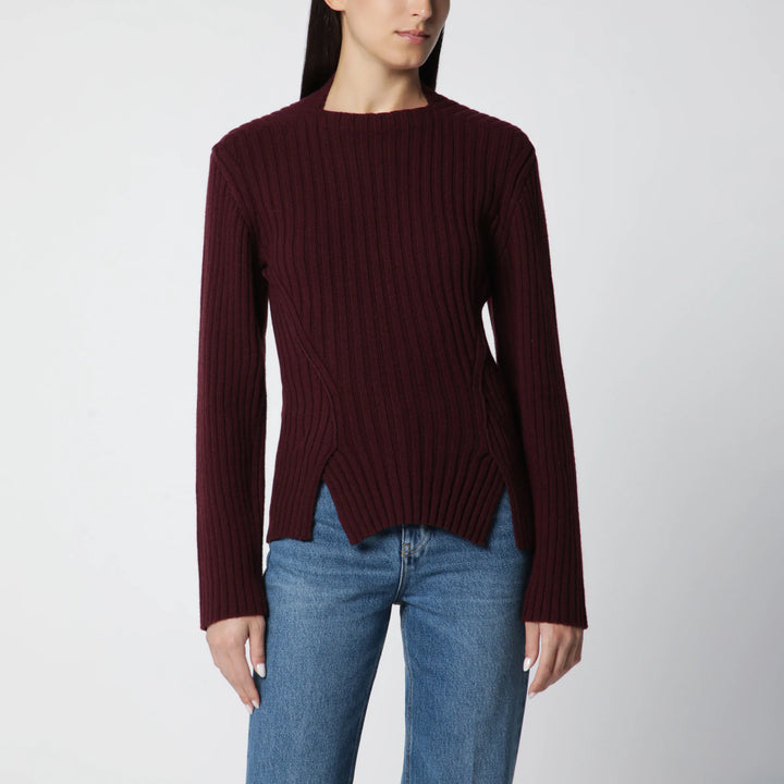 Victoria Beckham - Ribbed Sweater in Dark Grey Wool and Cashmere Brand M