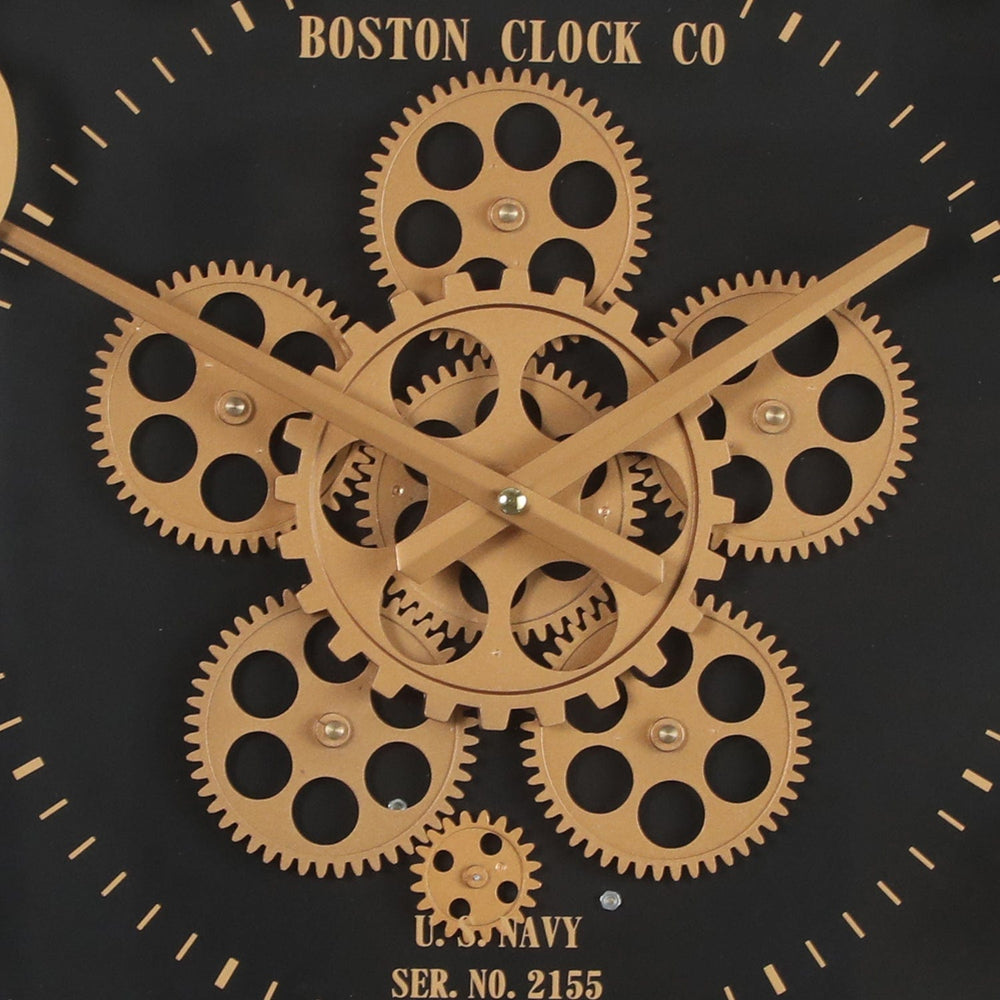 Chilli Wall Clock Boston Gold Round Moving Cogs Wall Clock Gold w Black Brand