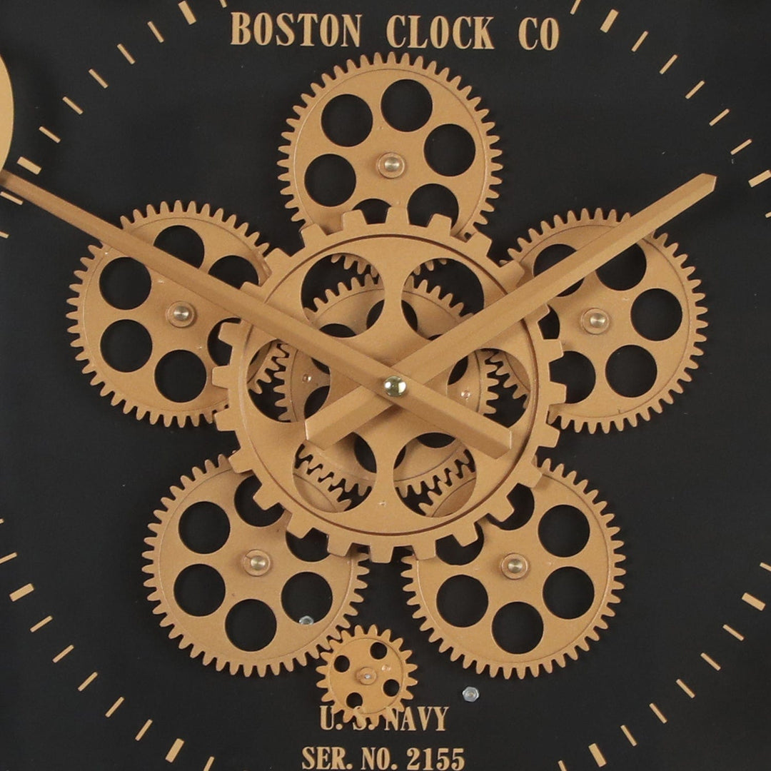 Chilli Wall Clock Boston Gold Round Moving Cogs Wall Clock Gold w Black Brand