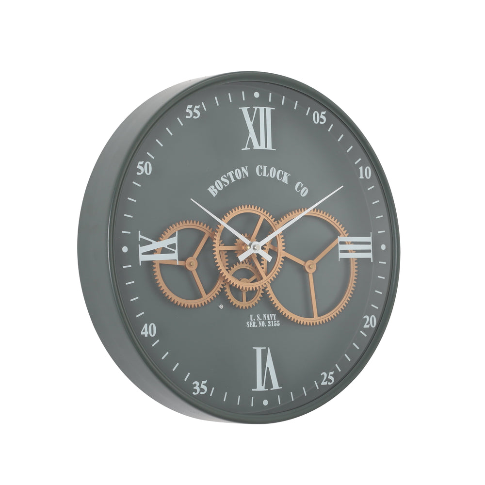 Chilli Wall Clock Boston Navy D40cm Round Moving Cogs Wall Clock - Army Metal Green Brand